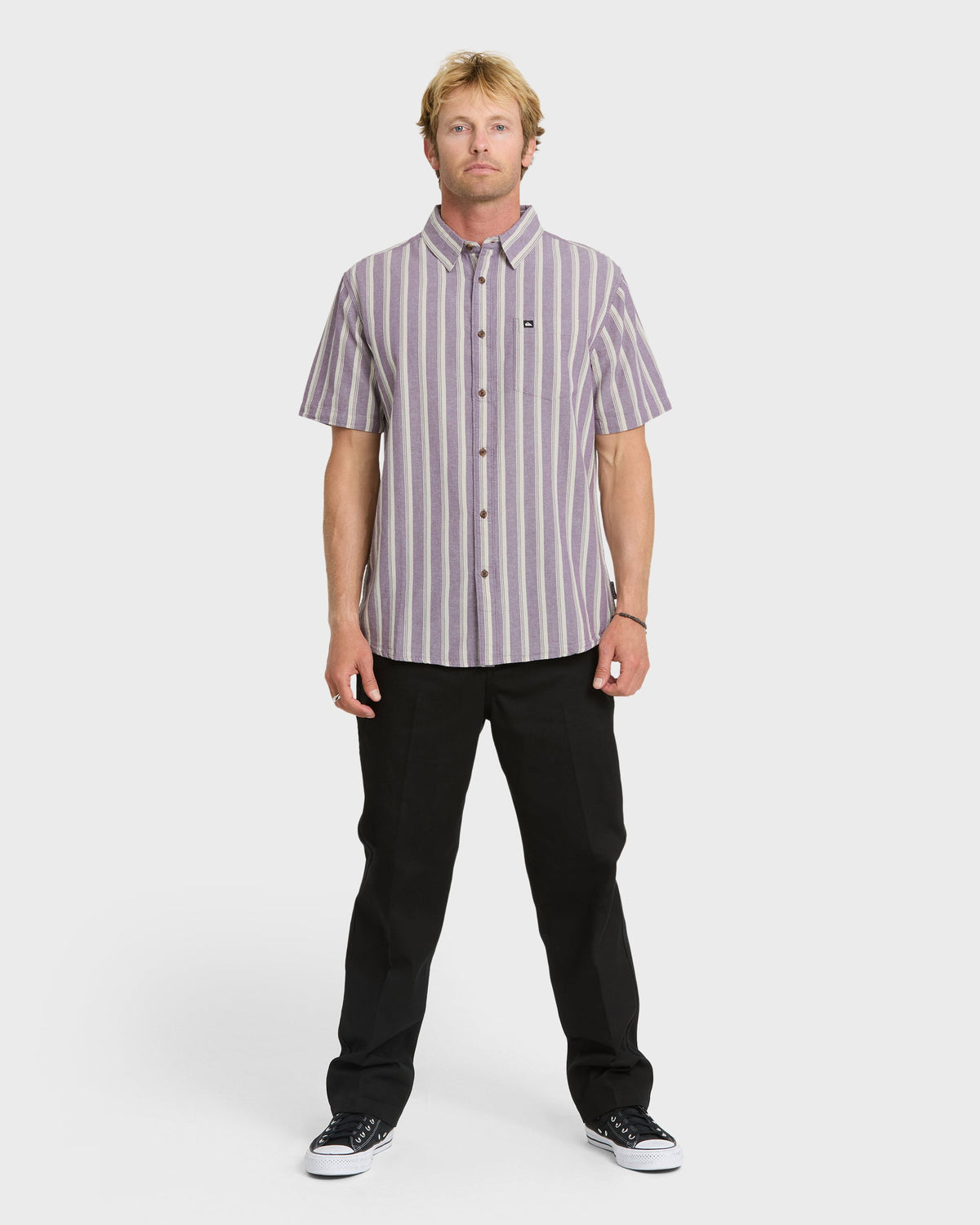Quick Silver Oxford Stripe Classic Short Sleeve Shirt - Sunset Purple