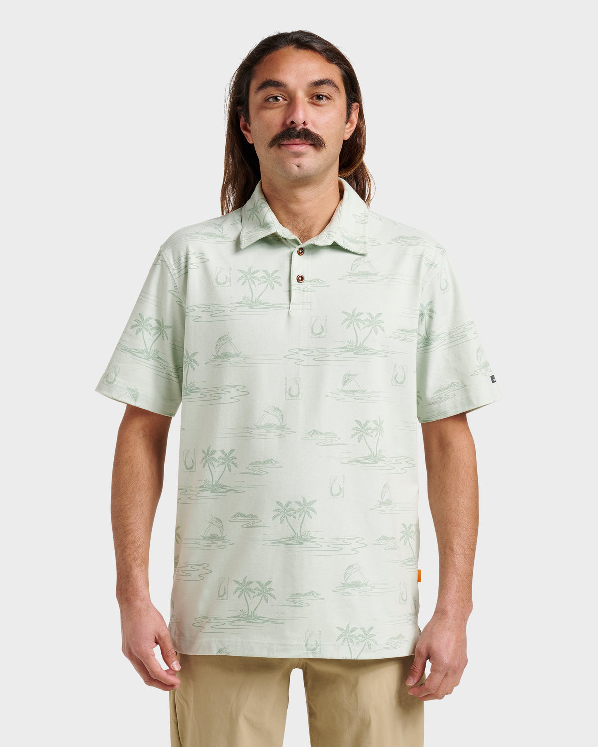 Quick Silver Waterman Island Daze Polo T-Shirt - Smoke Heahter