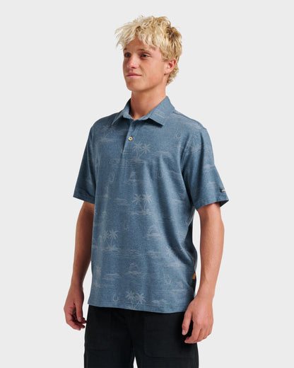 Quick Silver Waterman Island Daze Polo T-Shirt - Real Teal Heather