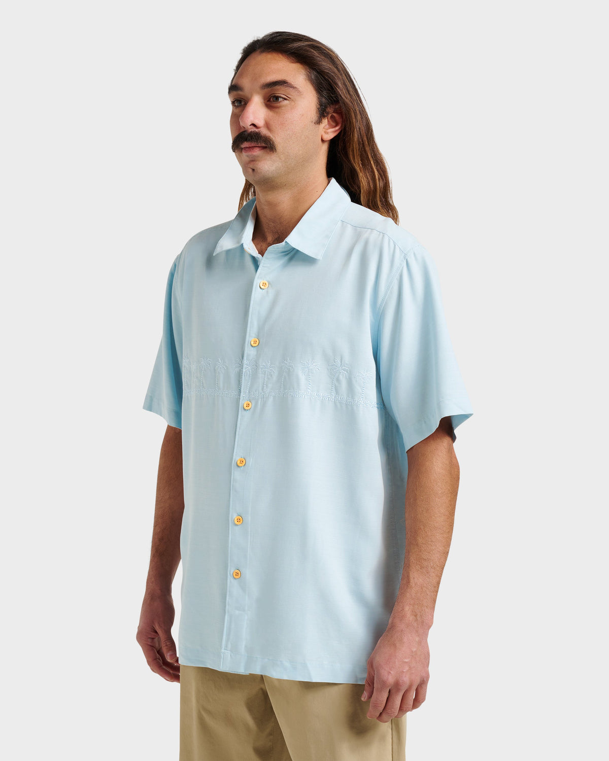 Quick Silver Waterman Tahiti Palms Premium Anti-Wrinkle Shirt - Sterling Blue