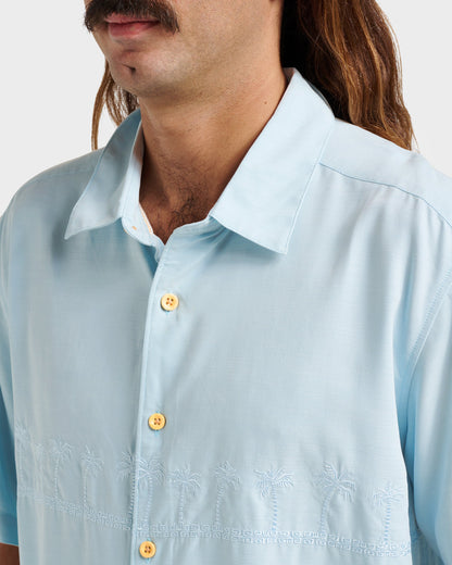 Quick Silver Waterman Tahiti Palms Premium Anti-Wrinkle Shirt - Sterling Blue