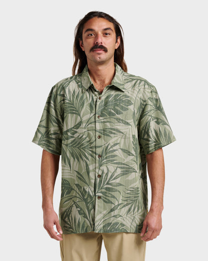 Quick Silver Waterman Botanical Short Sleeve Shirt - Dark Green