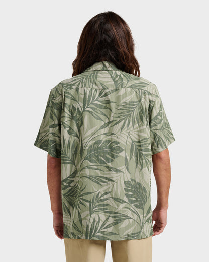 Quick Silver Waterman Botanical Short Sleeve Shirt - Dark Green