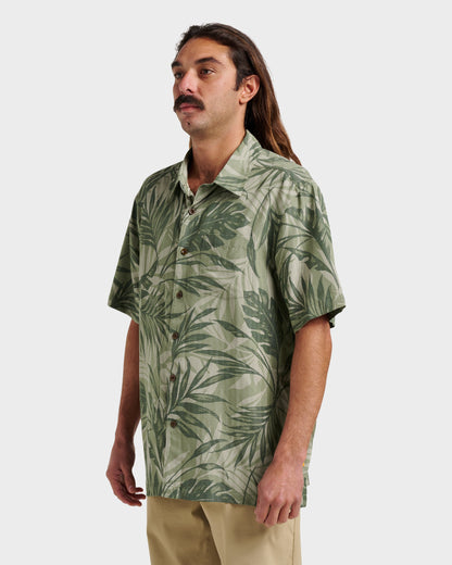 Quick Silver Waterman Botanical Short Sleeve Shirt - Dark Green