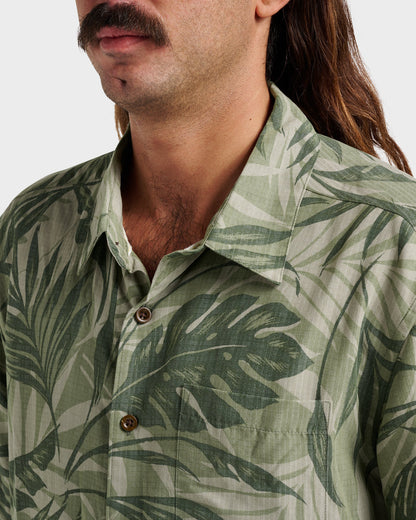 Quick Silver Waterman Botanical Short Sleeve Shirt - Dark Green