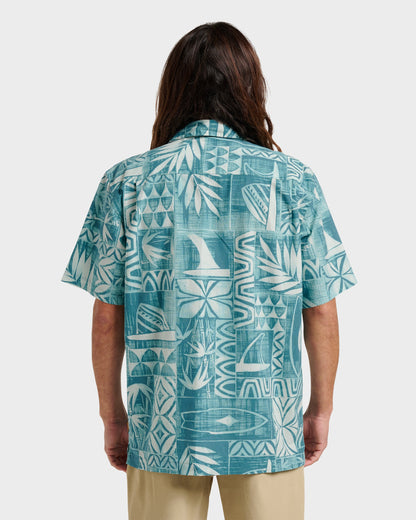 Quick Silver Waterman Talk Story Short Sleeve Shirt - Aqua Sea