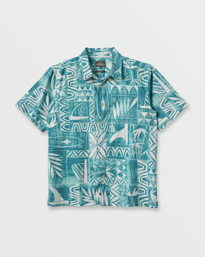 Quick Silver Waterman Talk Story Short Sleeve Shirt - Aqua Sea