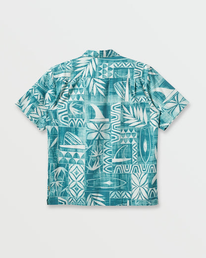 Quick Silver Waterman Talk Story Short Sleeve Shirt - Aqua Sea