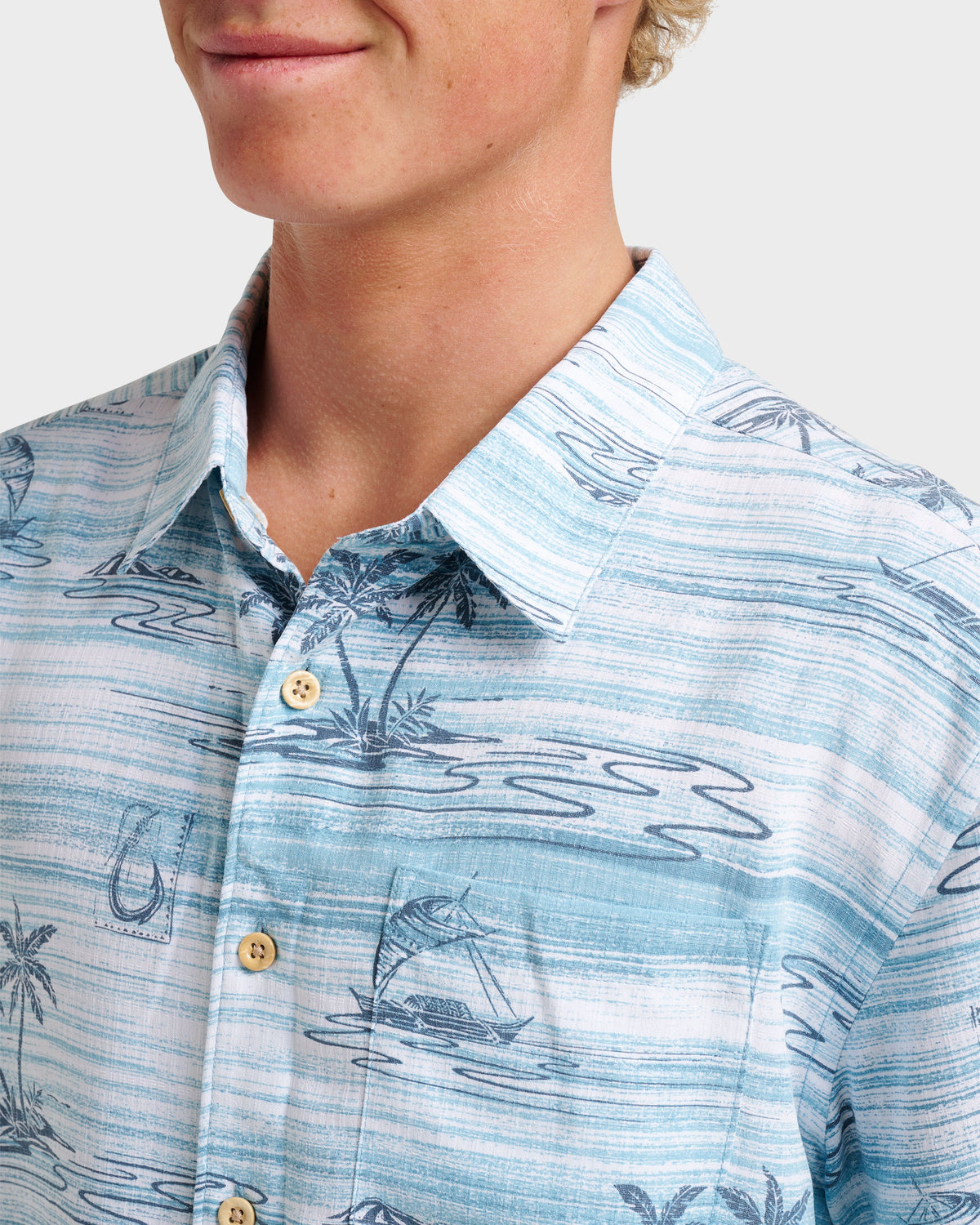 Quick Silver Waterman Island Daze Short Sleeve Shirt - Aqua Sea