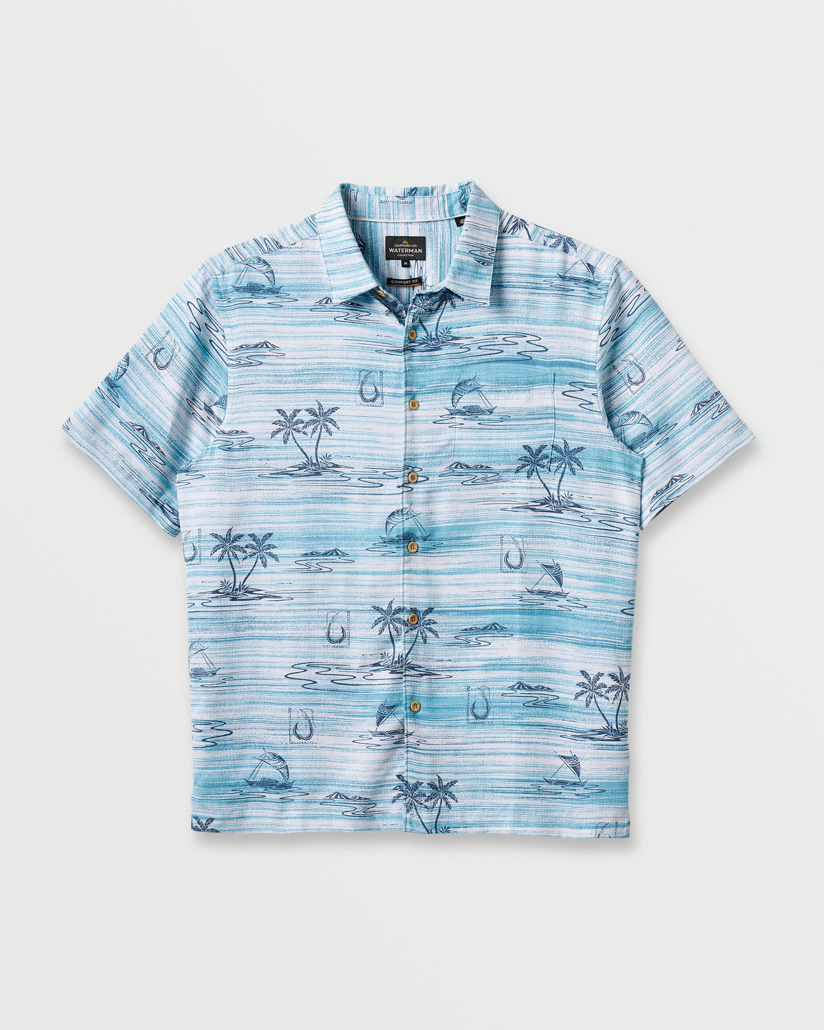 Quick Silver Waterman Island Daze Short Sleeve Shirt - Aqua Sea