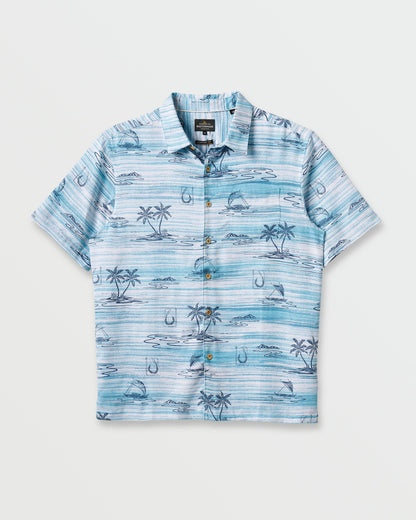 Quick Silver Waterman Island Daze Short Sleeve Shirt - Aqua Sea